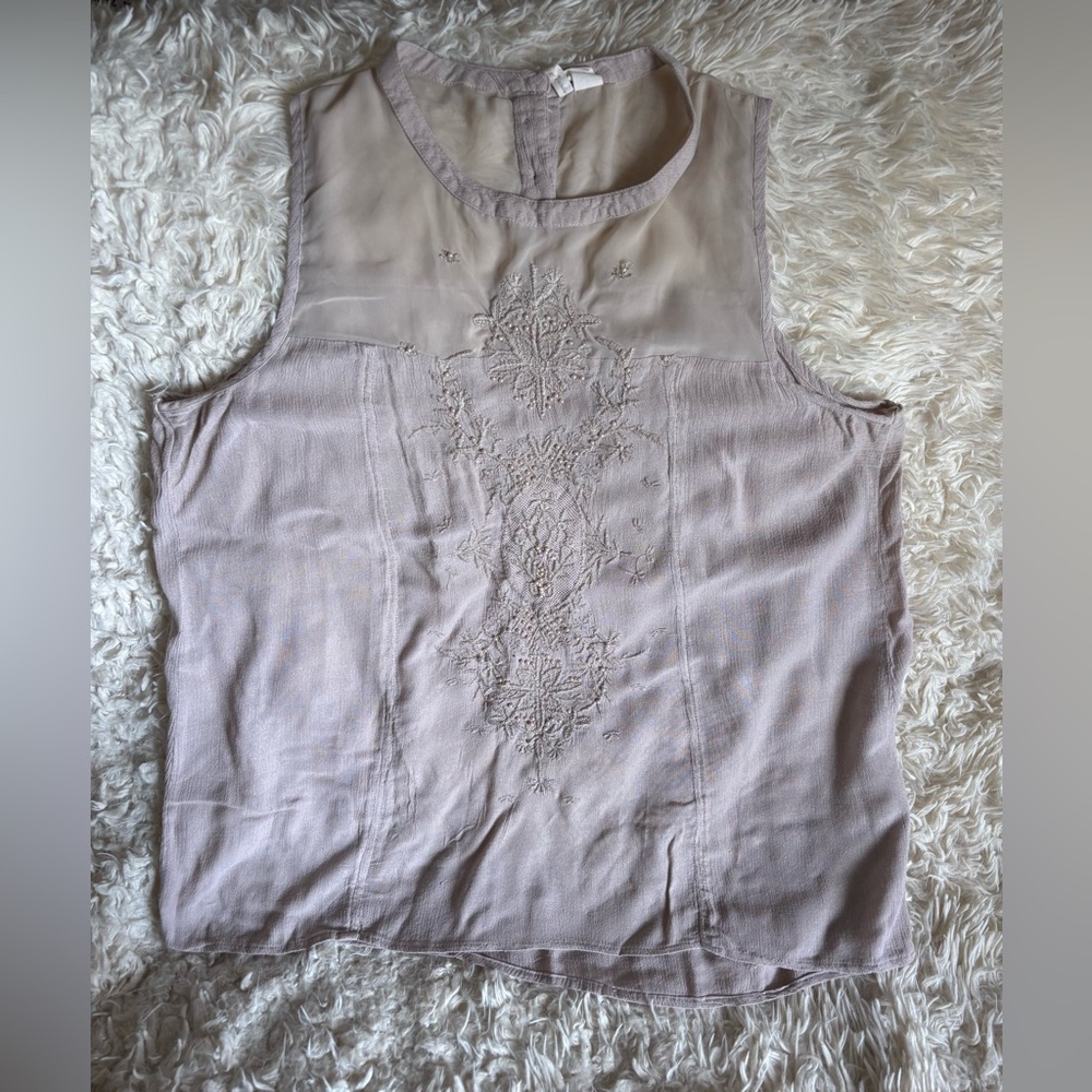 Elegant Lightweight Tan Embroidered Beaded Women's Top L/XL